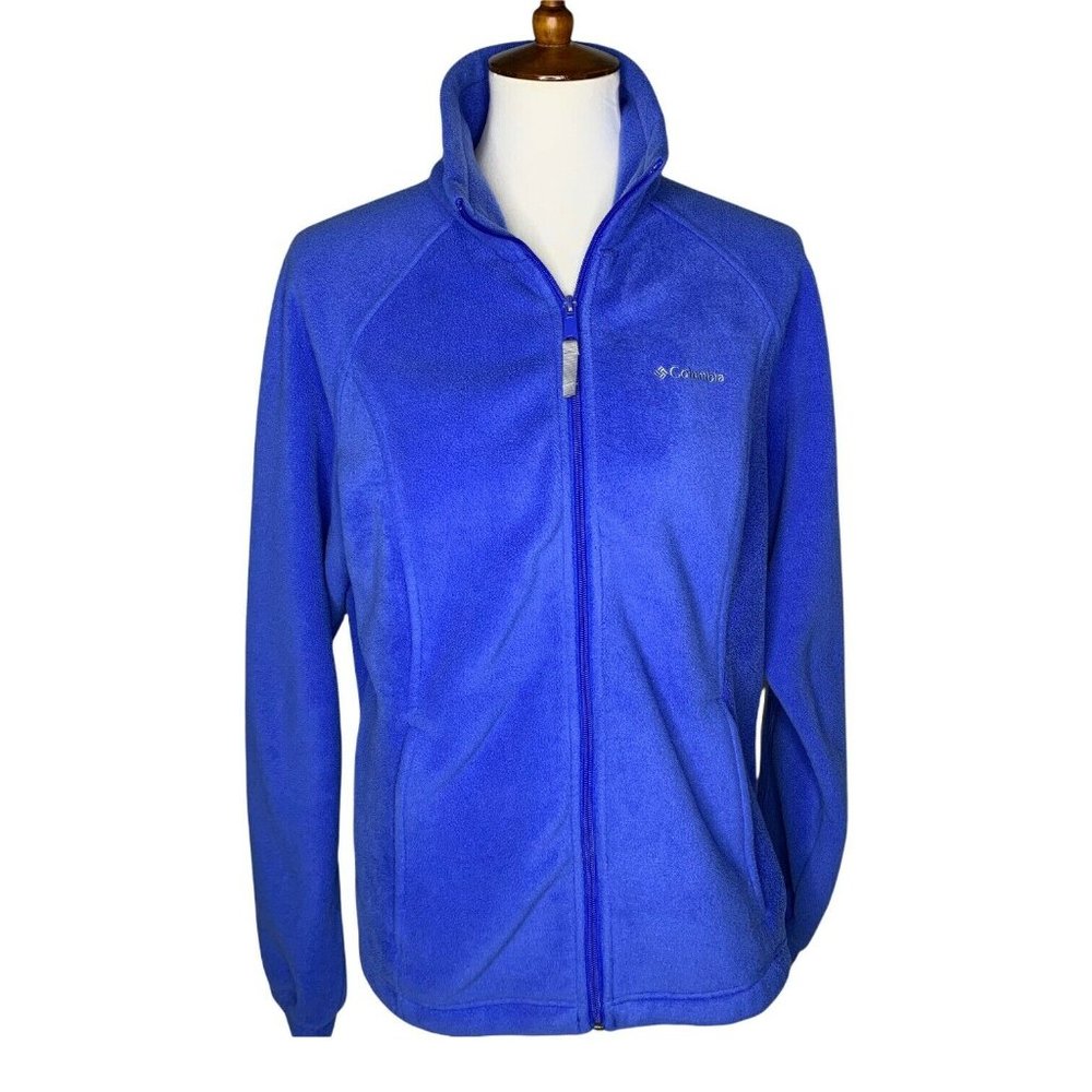 Columbia Benton Springs Full Zip Fleece Jacket Size Large Blue Zip Pockets